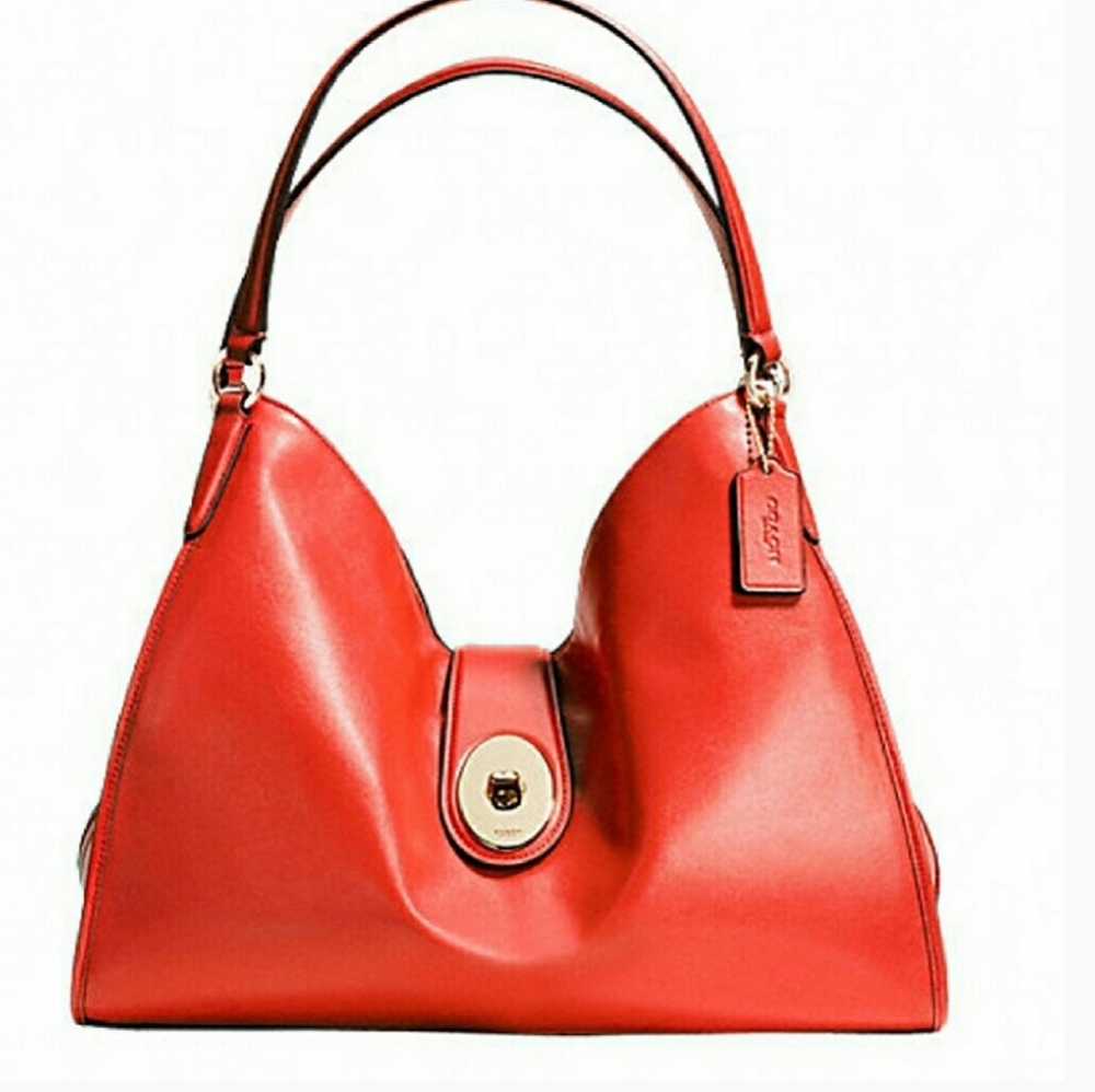 Coach Carlyle Large Handbag Luxe Smooth Leather Carmine Color Double Handles NWT - Picture 11 of 11